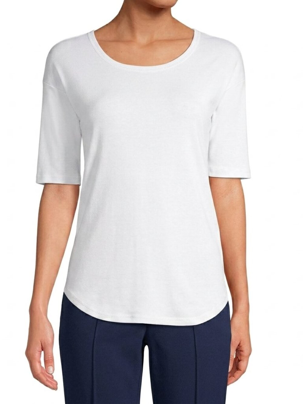 Lands' End Women's Top T-Shirt White Elbow Sleeve Balletneck Small